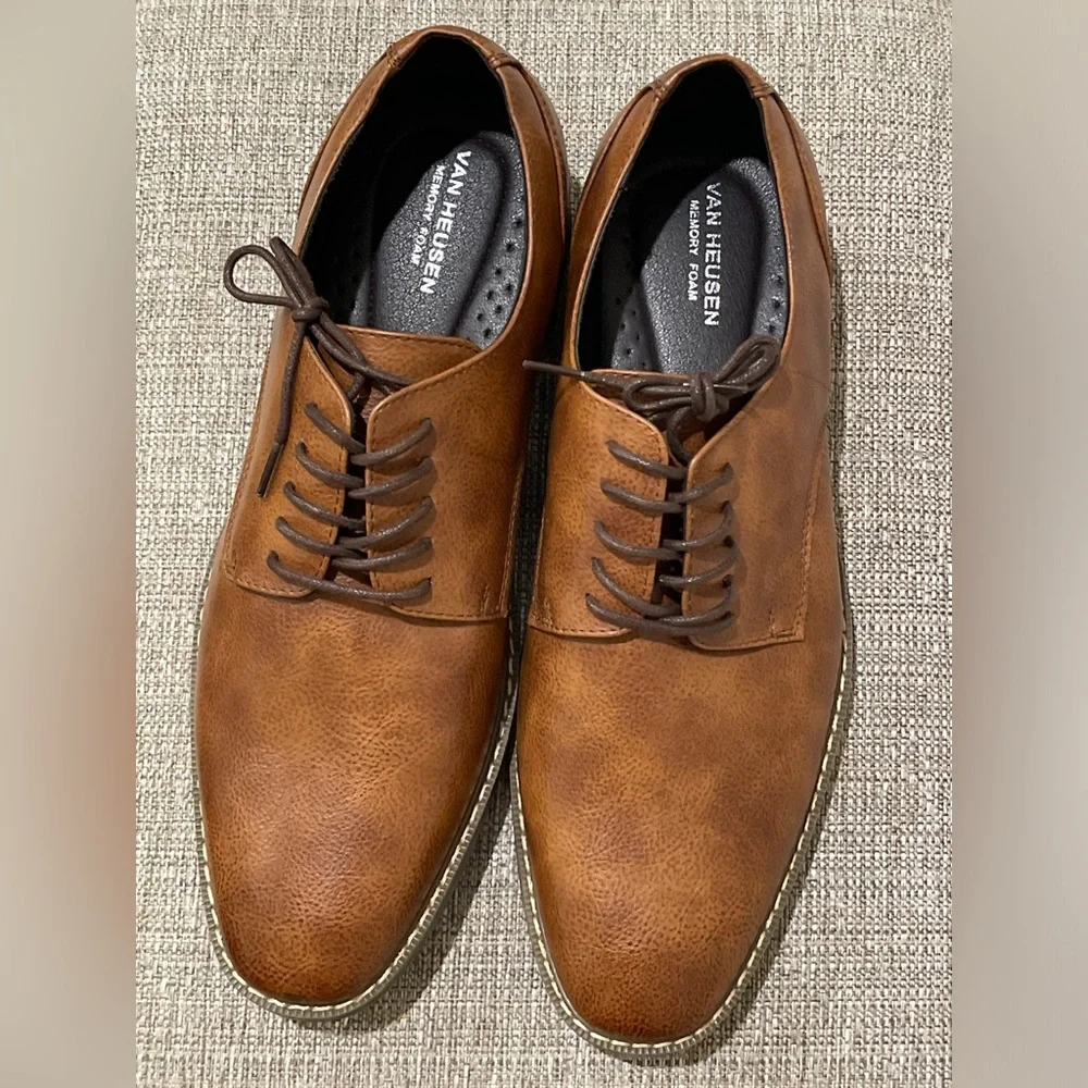 VAN HEUSEN Men's Geraldo Oxford Memory Foam Shoes Brown Size 12 New Without Box - Picture 3 of 8